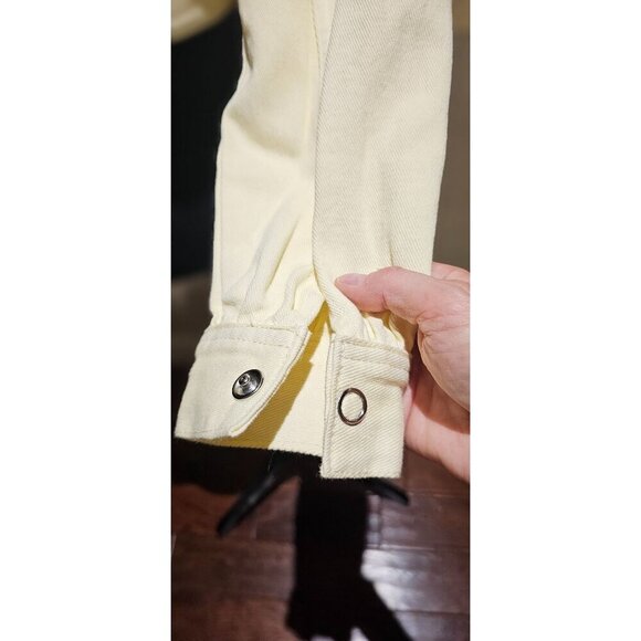 Fashion Nova Butter Yellow Cropped Cream Denim M Jacket Adjustable Waist - Picture 10 of 12